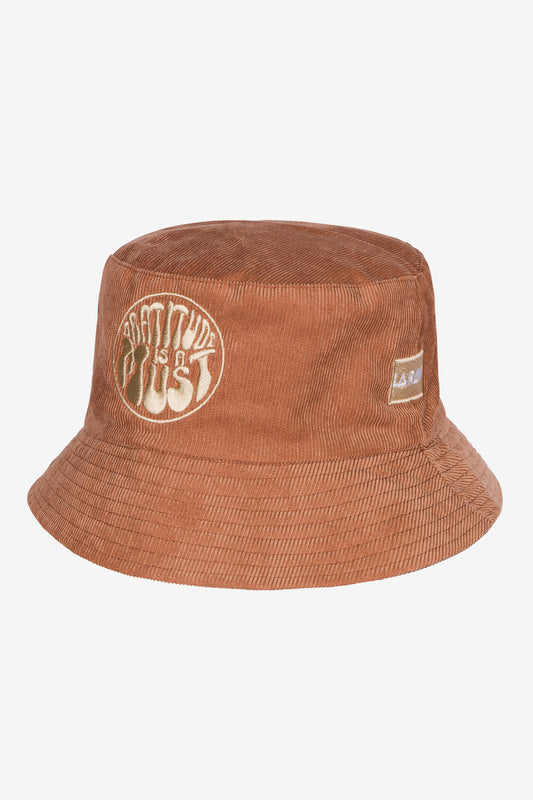 GRATITUDE CORDUROY BUCKET HAT BROWN