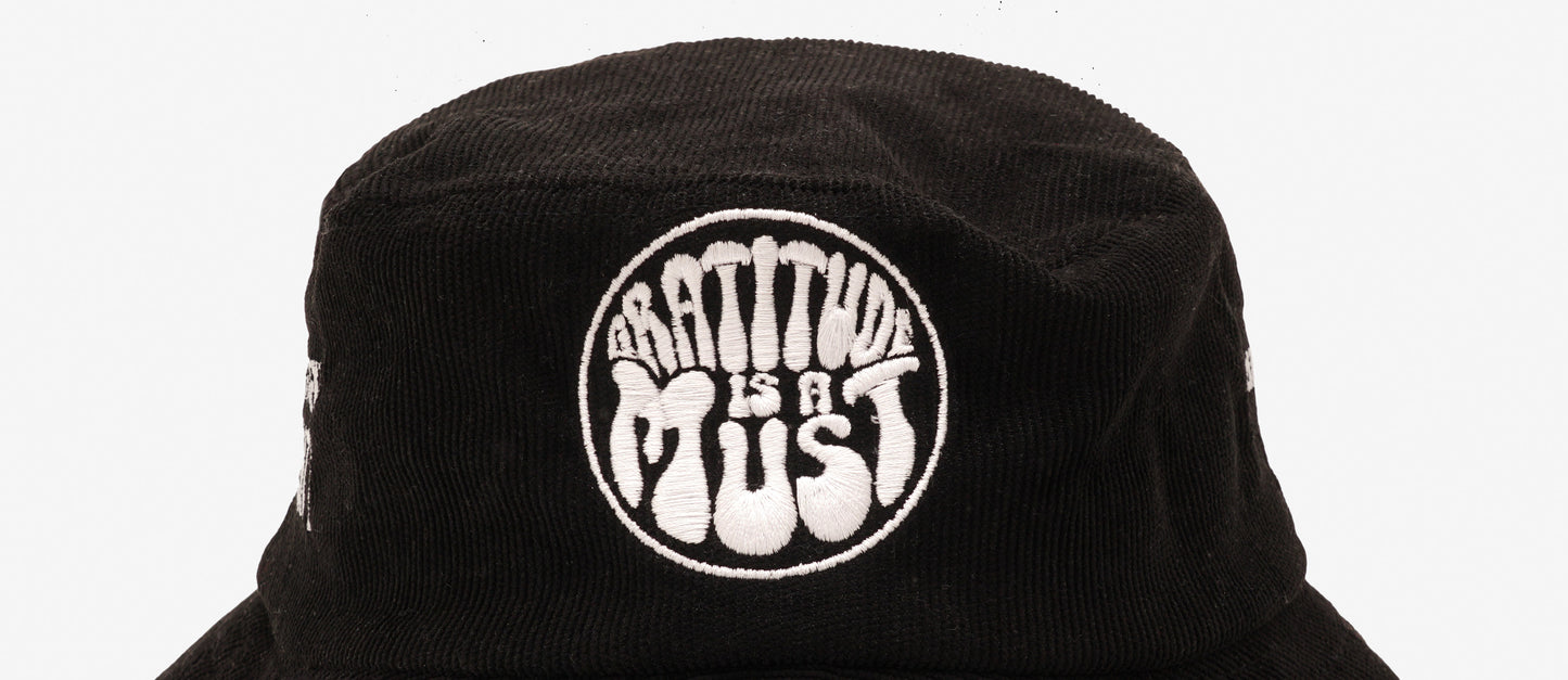 GRATITUDE CORDUROY BUCKET HAT BLACK