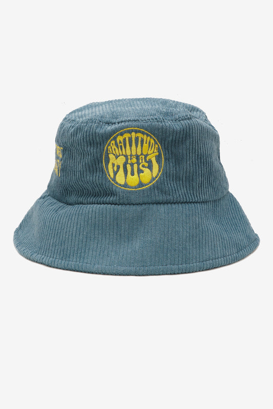 GRATITUDE CORDUROY BUCKET HAT BLUE